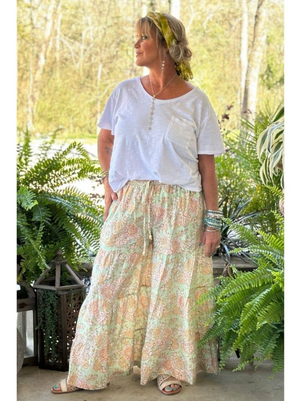 Jaded Gypsy- Windy Meadow Tiered Palazzo Pant - L/XL - A140